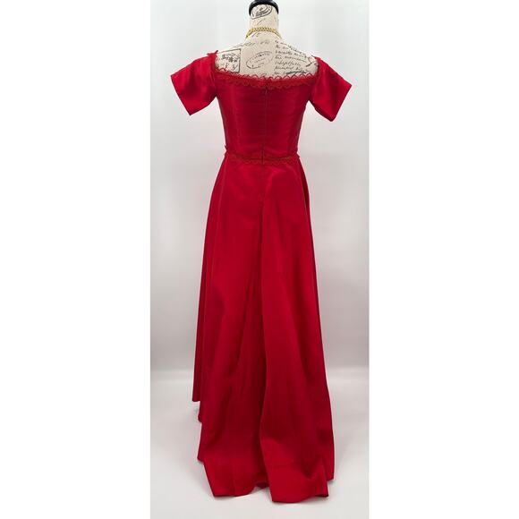 Monique Lhuillier Off Shoulder Maxi High Low Gown Dress 4 Red Wedding Guest - Picture 4 of 7
